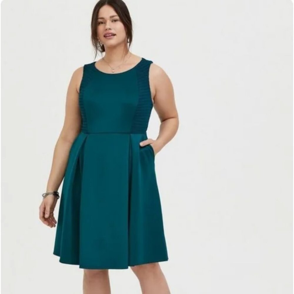NWT Torrid Size 22 Dark Teal Textured Scuba Knit Mini Skater Dress